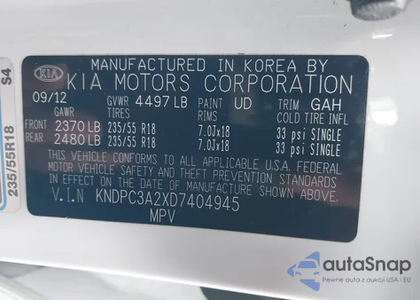 2013 Kia Sportage Ex z USA, uszkodzony, nr VIN KNDPC3A2XD7404945